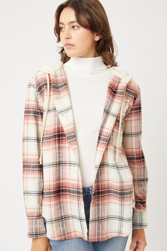 Women's Oversized Plaid Flannel Shacket with Hood