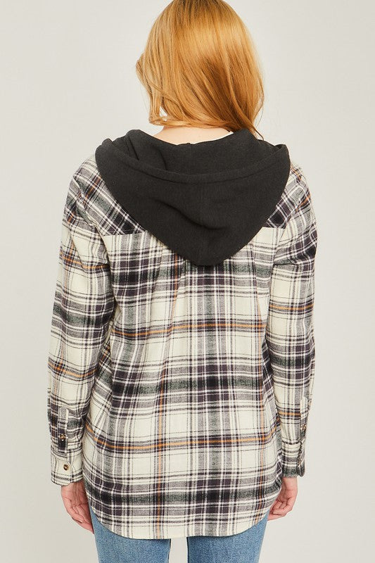 Women's Oversized Plaid Flannel Shacket with Hood