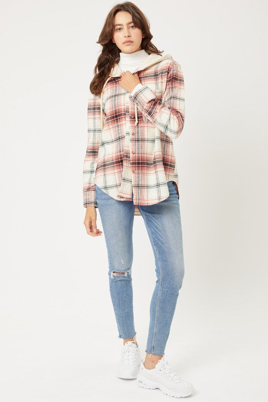 Women's Oversized Plaid Flannel Shacket with Hood