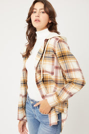 Women's Oversized Plaid Flannel Shacket with Hood