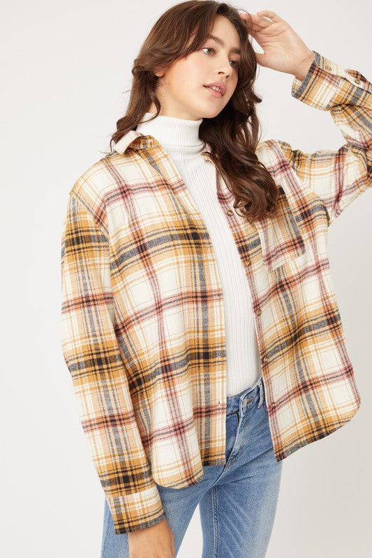 Women's Casual Plaid Flannel Button-Up Top