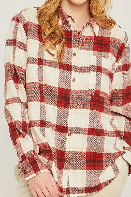 Women's Casual Plaid Flannel Button-Up Top