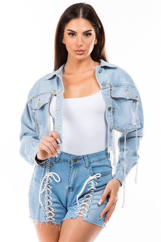 Women's Sexy Multi-Chain Denim Jacket