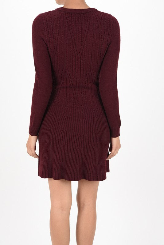 Women's Fitted Cable Knit Stretch Sweater Dress