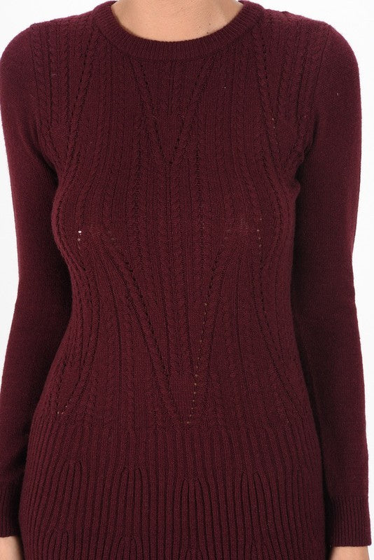 Women's Fitted Cable Knit Stretch Sweater Dress