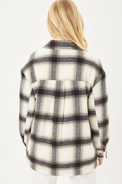 Women's Oversized Plaid Button-Up Jacket with Sherpa Lining