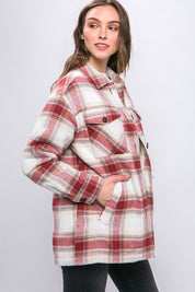 Women's Oversized Plaid Button-Up Jacket with Sherpa Lining