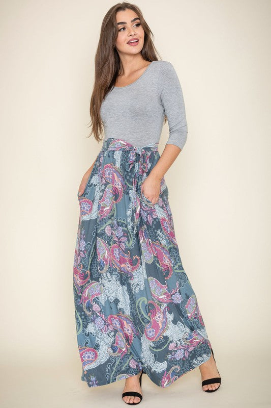 Women's Sash Maxi Dress with Pockets