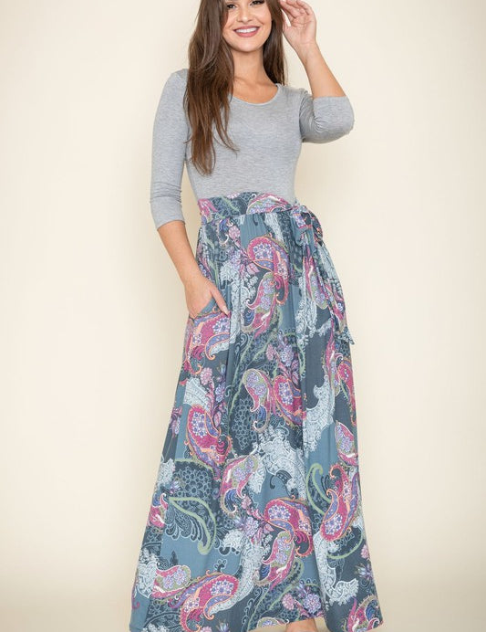 Women's Sash Maxi Dress with Pockets