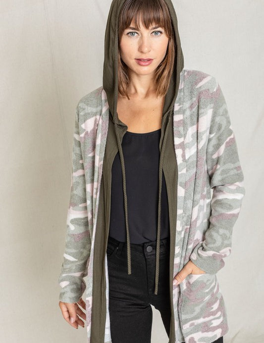 Camo Cardigan with Hoodie