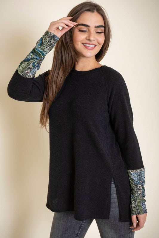 Women's Knit Paisley Cuff Tunic with Side Slits