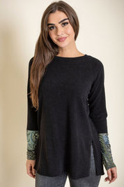 Women's Knit Side Slit Paisley Cuff Tunic