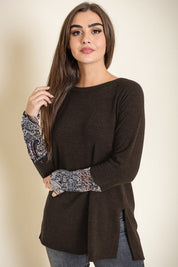 Women's Knit Side Slit Paisley Cuff Tunic