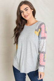 Women's Long Sleeve Patchwork Tunic Top