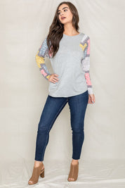 Women's Long Sleeve Patchwork Tunic Top