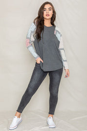 Women's Long Sleeve Patchwork Tunic Top