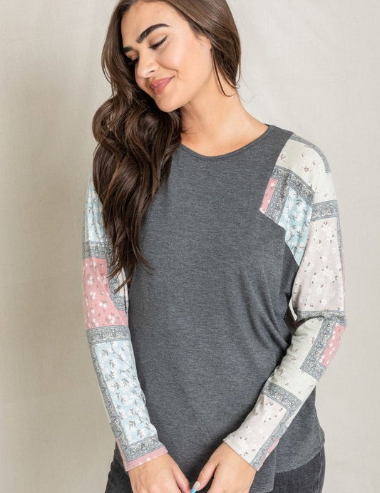 Women's Long Sleeve Patchwork Tunic Top