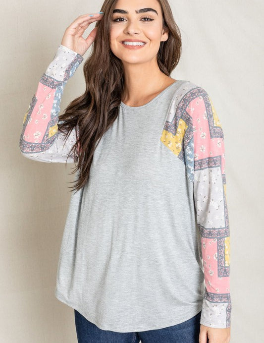 Women's Long Sleeve Patchwork Tunic Top