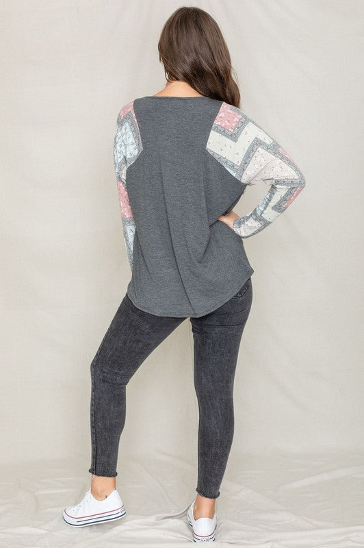 Women's Long Sleeve Patchwork Tunic Top