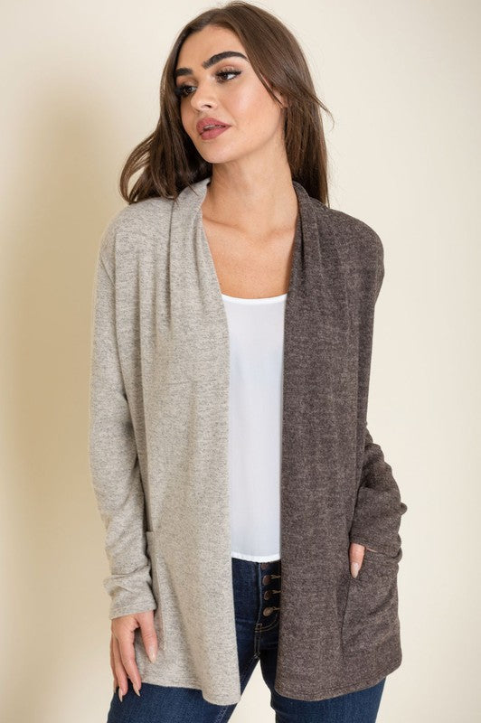 Women's Two Tone Knit Cardigan