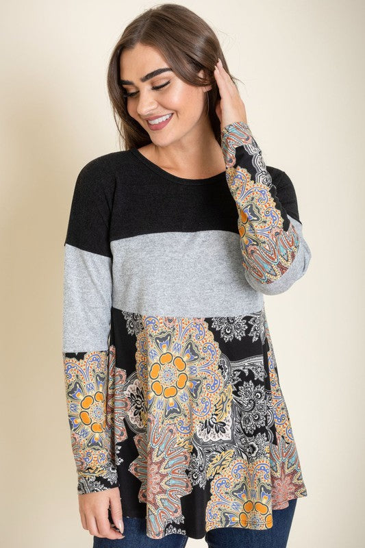 Women's Color Block Medallion Knit Tunic