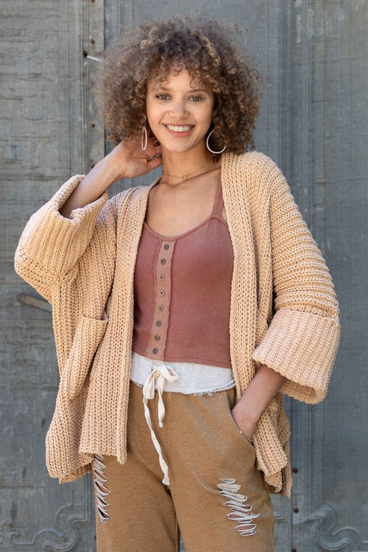 Women's Oversized Long Sleeve Pocket Cardigan