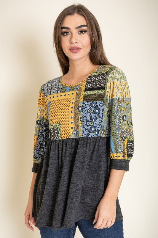 Women's Quilted Pattern 3/4 Sleeve Tunic