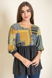 Women's Quilted Pattern 3/4 Sleeve Tunic