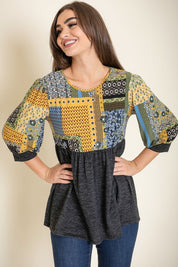 Women's Quilted Pattern 3/4 Sleeve Tunic