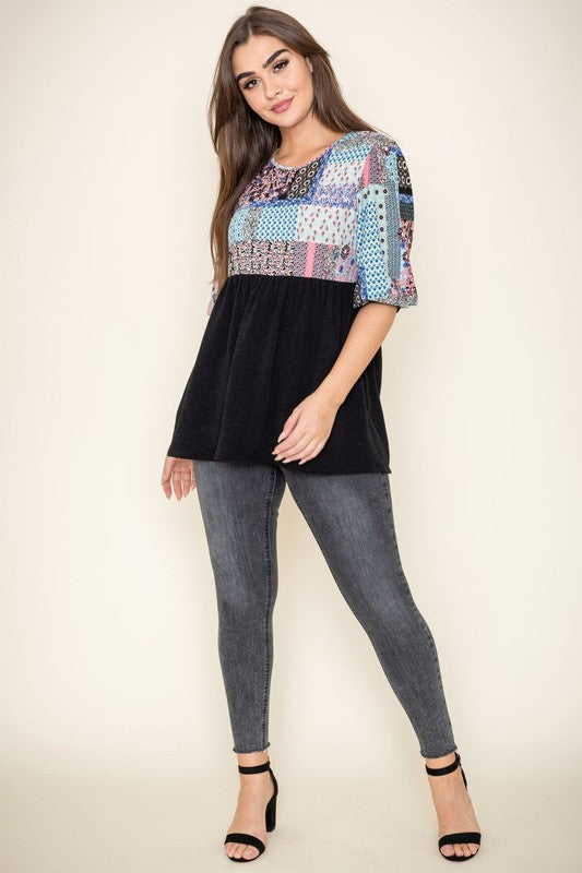 Women's Quilted Pattern Tunic - 3/4 Sleeve