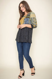 Women's Quilted Pattern Tunic - 3/4 Sleeve