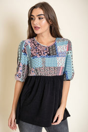 Women's Quilted Pattern Tunic - 3/4 Sleeve