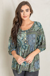 Women's Button Accent Paisley Top