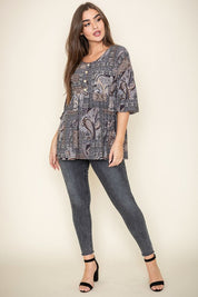 Women's Button Accent Paisley Top