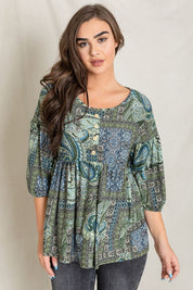 Women's Button Accent Paisley Top