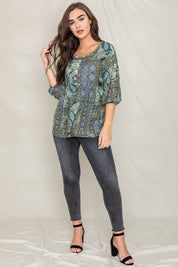 Women's Plus Button Accent Paisley Top