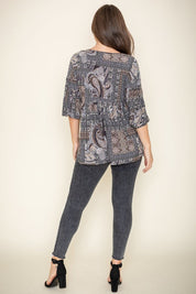 Women's Button Accent Paisley Top