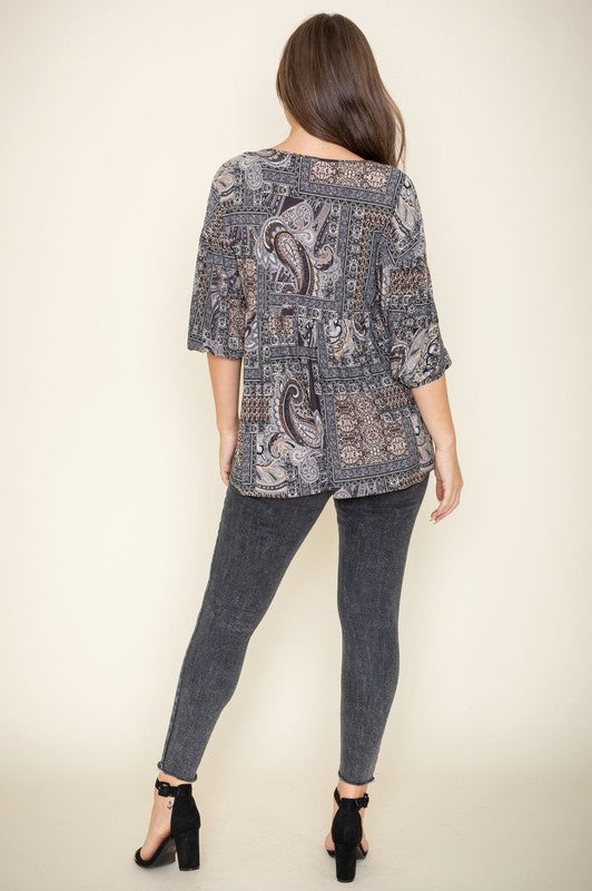 Women's Button Accent Paisley Top