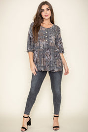 Women's Button Accent Paisley Top