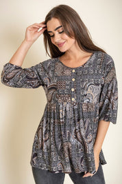 Women's Button Accent Paisley Top