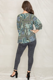 Women's Plus Button Accent Paisley Top