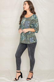 Women's Plus Button Accent Paisley Top