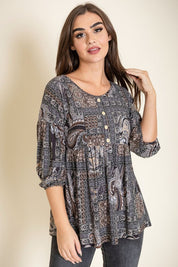 Women's Button Accent Paisley Top