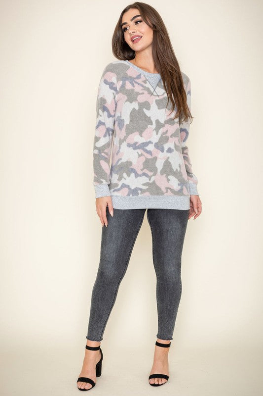 Women's Camo Crew Neck Brushed Tunic