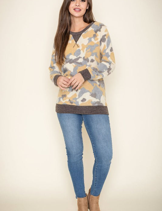 Women's Camo Crew Neck Brushed Tunic