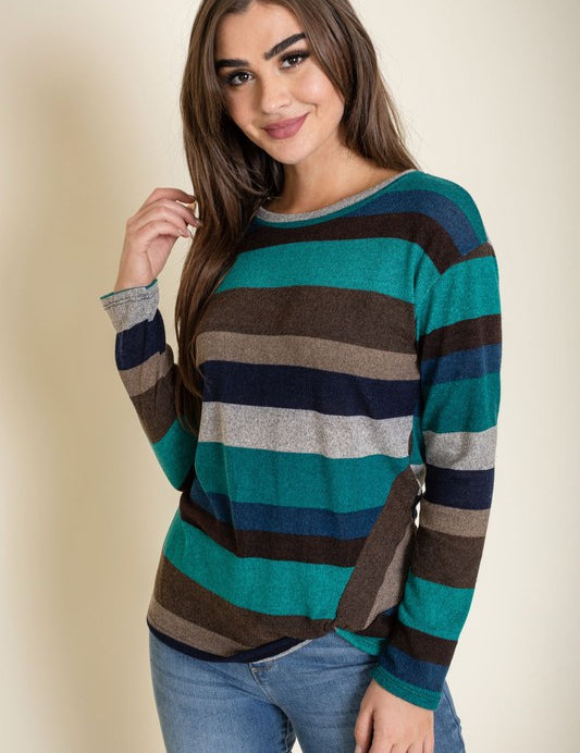 Women's Plus Size Stripe Front Twist Tunic Top