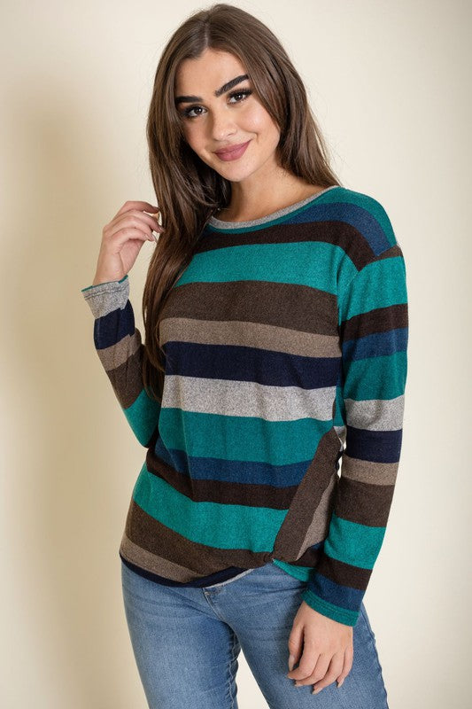 Women's Plus Size Stripe Front Twist Tunic Top