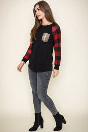 Women's Sequin Pocket Tunic with Checker Sleeves