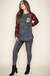 Women's Sequin Pocket Tunic with Checker Sleeves