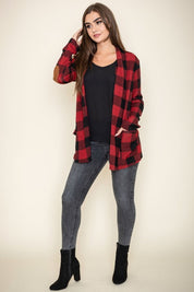 Women's Checkered Elbow Patch Cardigan